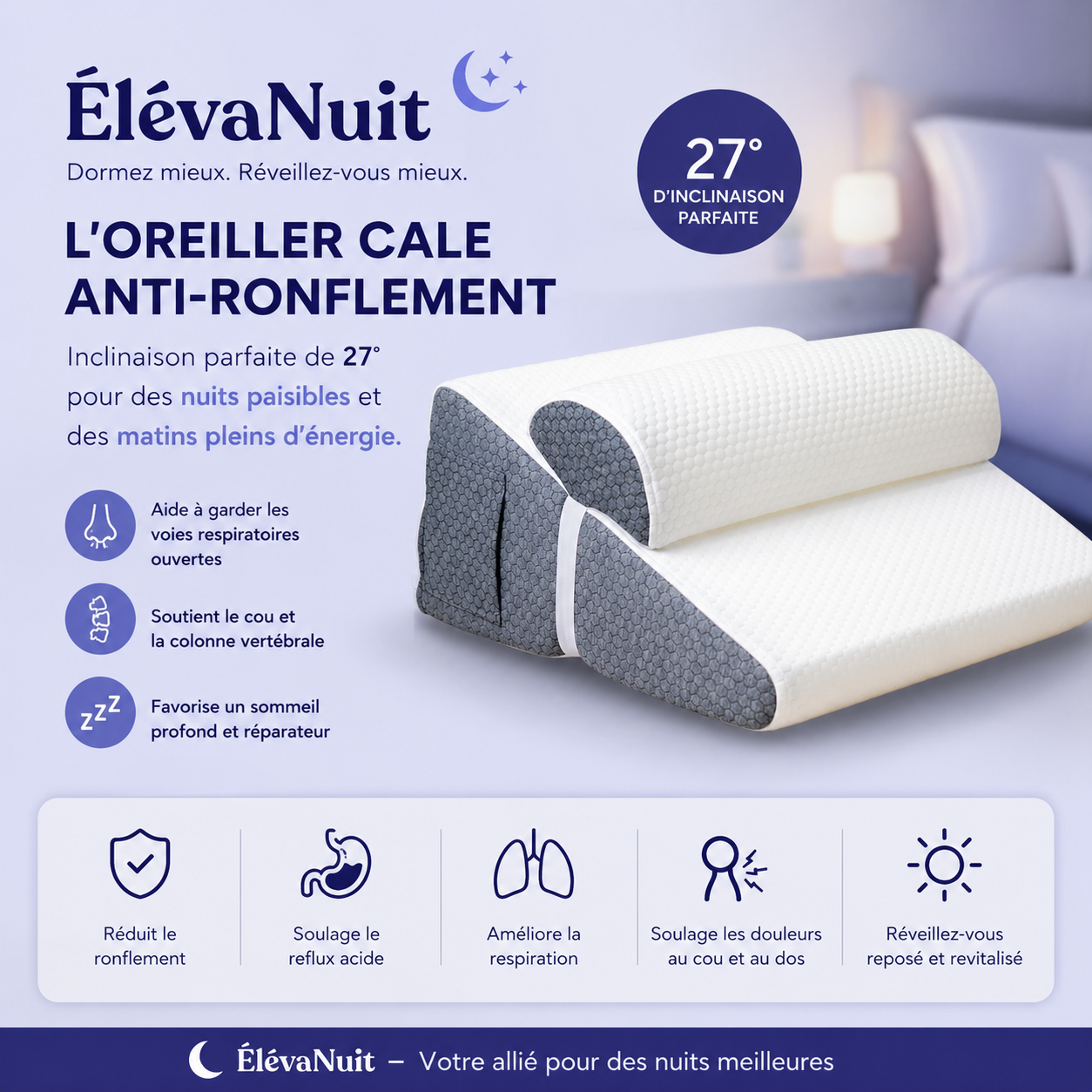 ÉlévaNuit™ — L’inclinaison idéale pour mieux dormir.