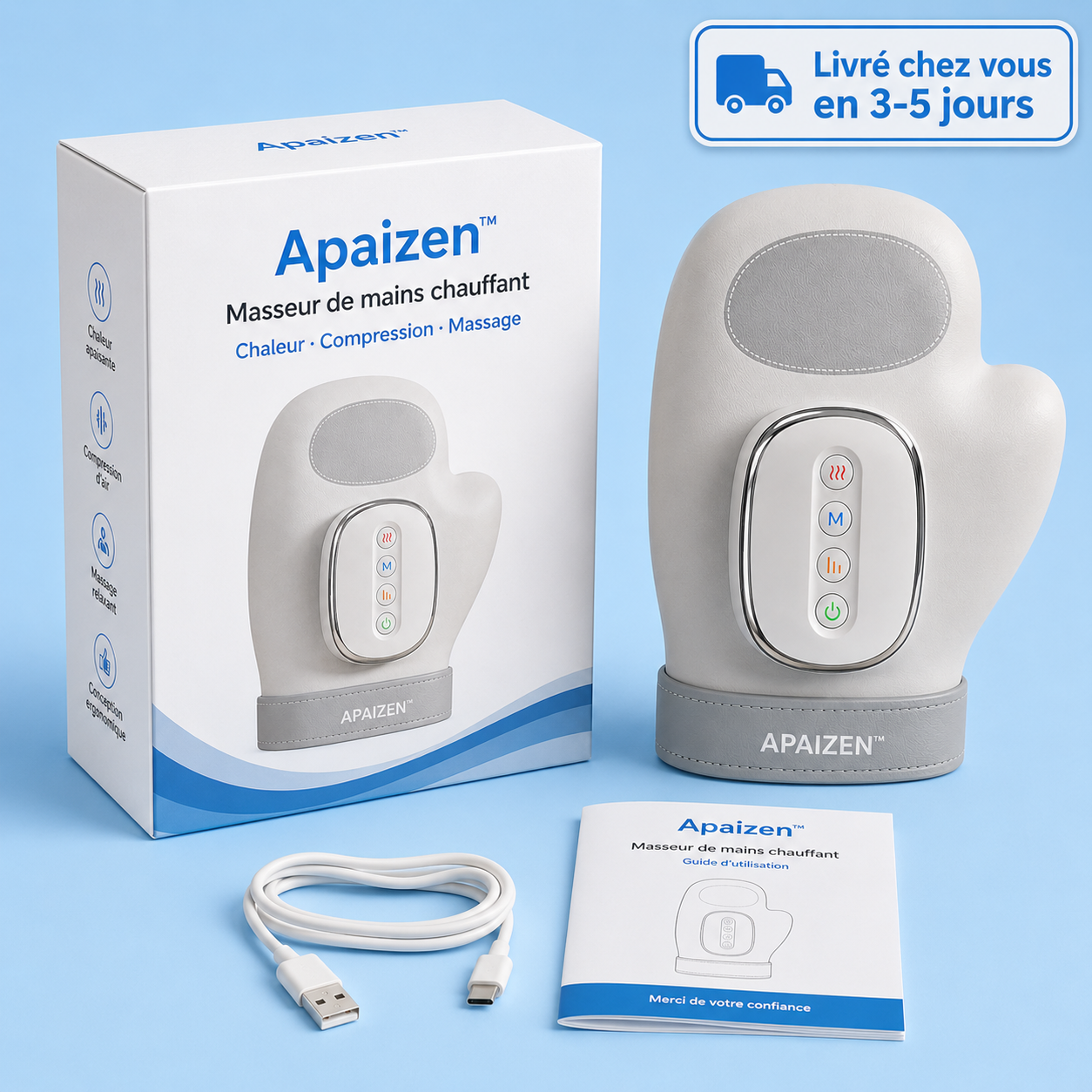 Apaizen™ – Masseur de Mains Chauffant Anti-Douleur