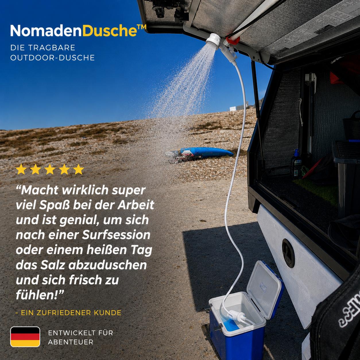 NomadenDusche™ — Duschen, wo das Abenteuer beginnt.